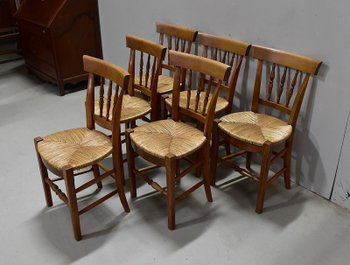 Suite de 6 Chaises Paillées en Merisier Blond - 2ème moitié du XIXe 