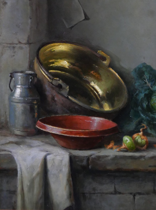 Charles BULFFER 1858-1934 Nature morte aux légumes, tableau, vers 1900, Alsace