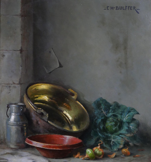 Charles BULFFER 1858-1934 Nature morte aux légumes, tableau, vers 1900, Alsace