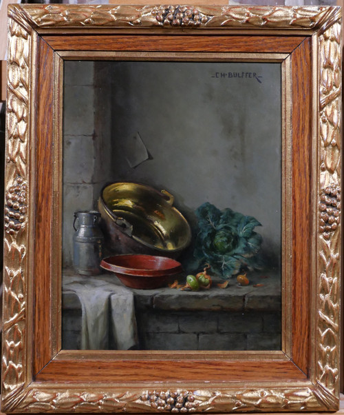 Charles BULFFER 1858-1934 Nature morte aux légumes, tableau, vers 1900, Alsace