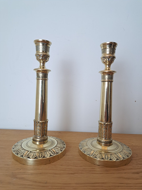 Pair Of Candlesticks, Bronze, Empire Period, Early 19th Century.