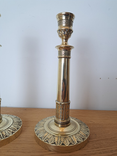 Pair Of Candlesticks, Bronze, Empire Period, Early 19th Century.