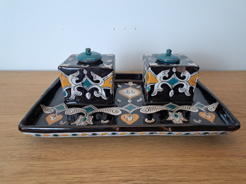 Louis Tissier /Nabeul workshop, Inkwell, enameled ceramic, Tunisia, Early 20th century.