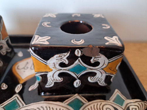 Louis Tissier /Nabeul workshop, Inkwell, enameled ceramic, Tunisia, Early 20th century.