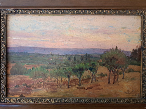 Paysage En Provence , Oil on panel , Signed , Late 19th century.