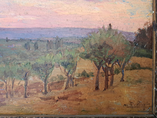 Paysage En Provence , Oil on panel , Signed , Late 19th century.