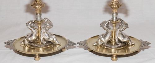 Pair Of Candlesticks Signed Henri Picard Late 19th Century