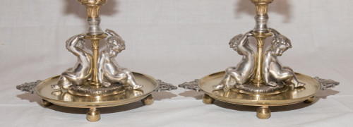 Pair Of Candlesticks Signed Henri Picard Late 19th Century