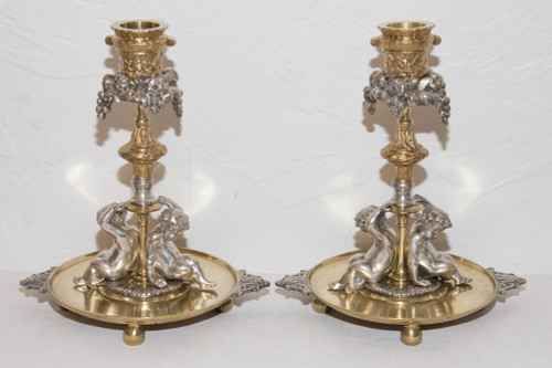 Pair Of Candlesticks Signed Henri Picard Late 19th Century