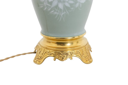 Pair of Celadon porcelain and gilded bronze lamps. Circa 1880.