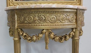  Ensemble Miroir Trumeau et Console Demi-Lune, en Bois Doré - Fin XIXe 