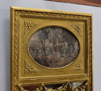  Ensemble Miroir Trumeau et Console Demi-Lune, en Bois Doré - Fin XIXe 