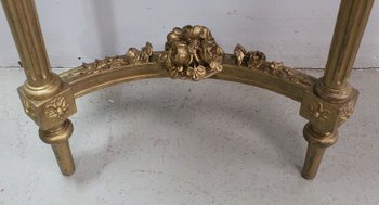  Ensemble Miroir Trumeau et Console Demi-Lune, en Bois Doré - Fin XIXe 