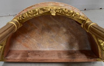  Ensemble Miroir Trumeau et Console Demi-Lune, en Bois Doré - Fin XIXe 