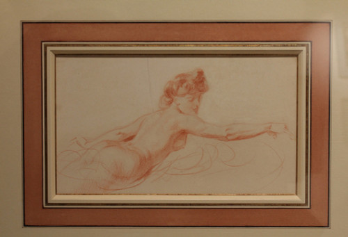 Disegno a gesso rosso "Studio di una donna nuda" Victor René Livache (1872-1944)