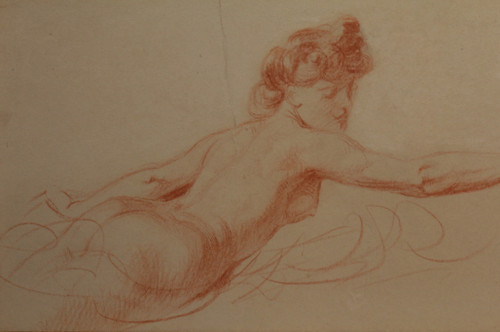 Disegno a gesso rosso "Studio di una donna nuda" Victor René Livache (1872-1944)