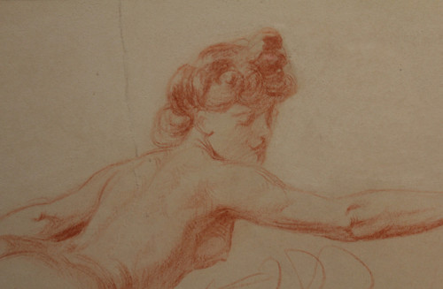 Disegno a gesso rosso "Studio di una donna nuda" Victor René Livache (1872-1944)