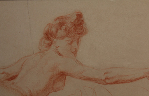 Disegno a gesso rosso "Studio di una donna nuda" Victor René Livache (1872-1944)