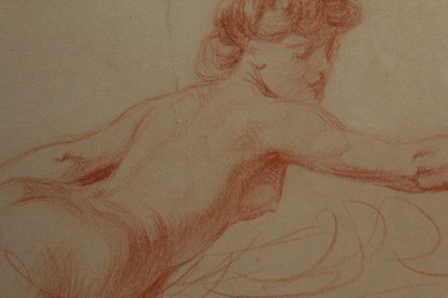 Disegno a gesso rosso "Studio di una donna nuda" Victor René Livache (1872-1944)