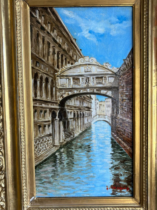 Oil on canvas painting the bridge of sighs venice