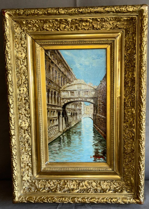 Oil on canvas painting the bridge of sighs venice