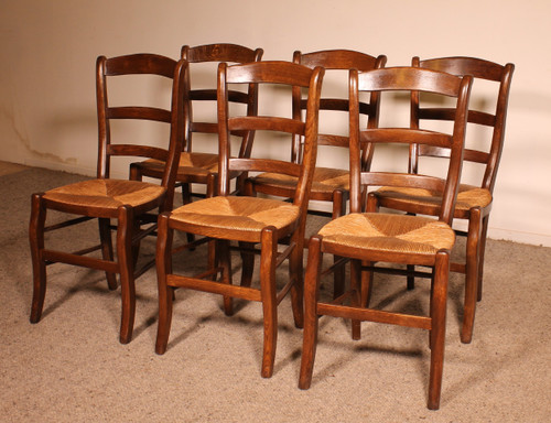 Set Of 6 Oak French Chairs