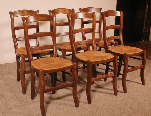 Set Of 6 Oak French Chairs