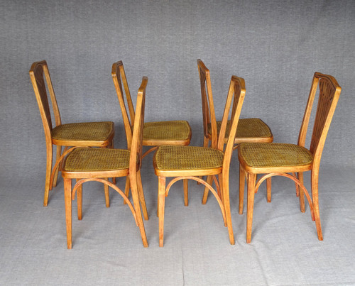 Set de 6 chaises THONET N°732 Art Deco, cannages neufs