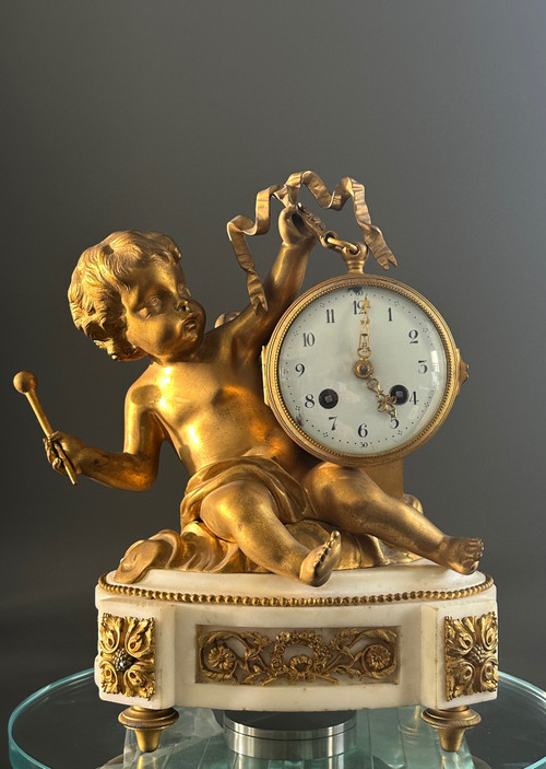 Louis XVI Style Amour Gilt Bronze Clock 19th Century