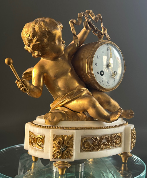 Louis XVI Style Amour Gilt Bronze Clock 19th Century