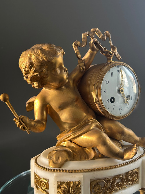 Louis XVI Style Amour Gilt Bronze Clock 19th Century