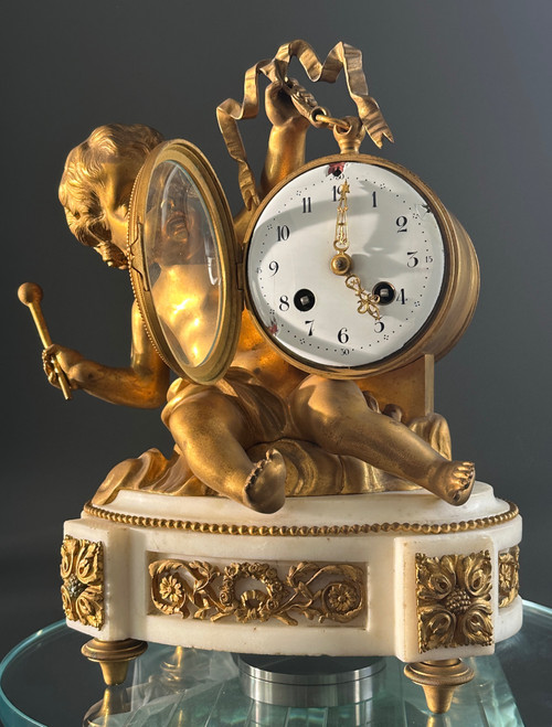 Louis XVI Style Amour Gilt Bronze Clock 19th Century