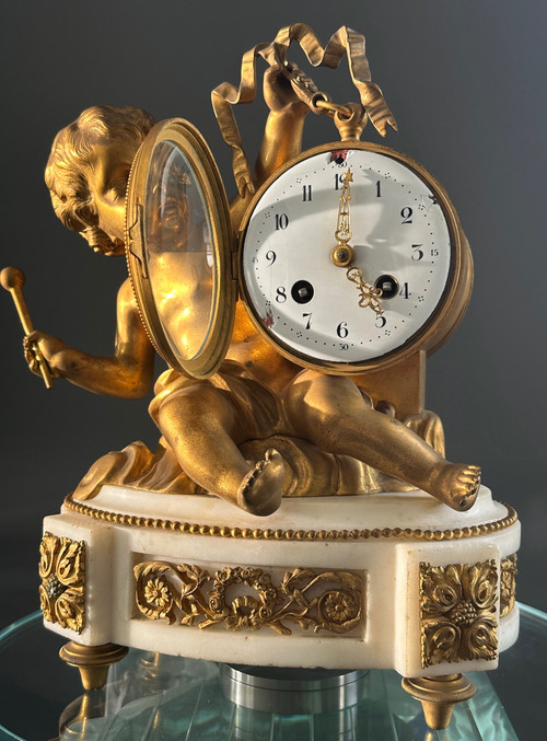 Louis XVI Style Amour Gilt Bronze Clock 19th Century