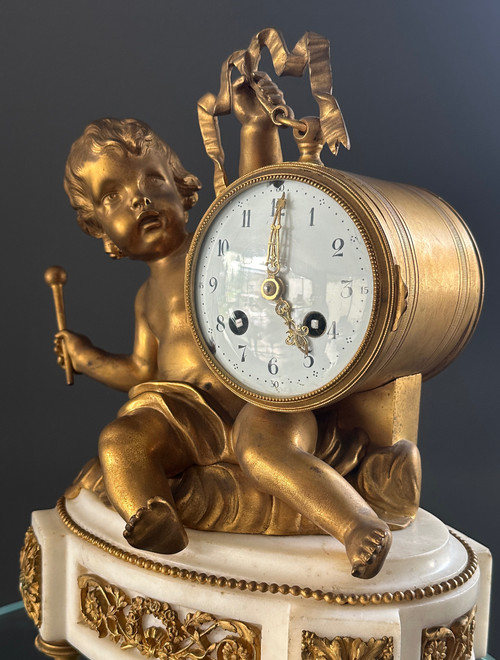 Louis XVI Style Amour Gilt Bronze Clock 19th Century