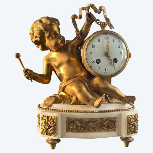 Louis XVI Style Amour Gilt Bronze Clock 19th Century