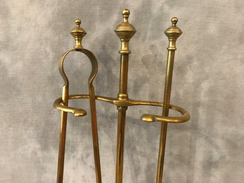 Antique 19th century brass fireplace set with shovel and tongs