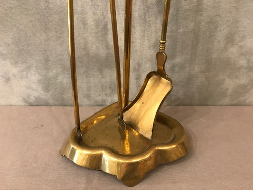 Antique 19th century brass fireplace set with shovel and tongs