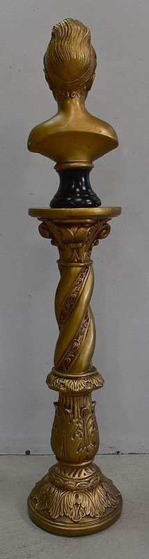  Bust of a Girl and Twisted Column, in Golden Plaster - 1900 - 1920