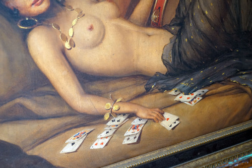 André DAVID, NUDE ALLONGÉ, GITANE TIREUSE DE CARTES, Oil on canvas