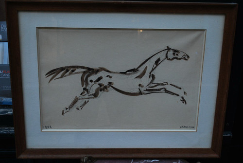 Drawing , Galloping Horse Signed De Cadorin