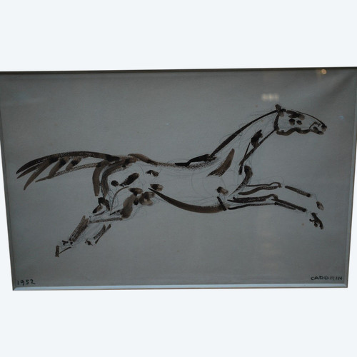 Drawing , Galloping Horse Signed De Cadorin