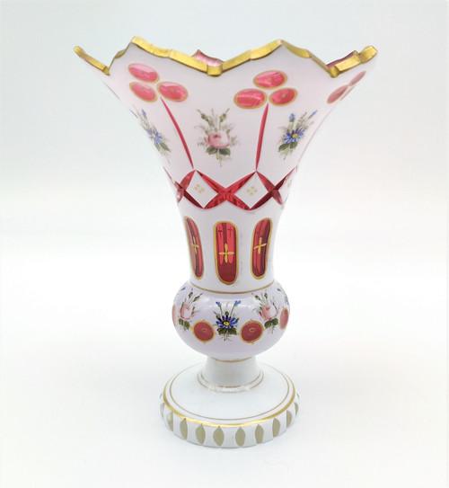 Bohemian Crystal Overlay Vase 19th Century 