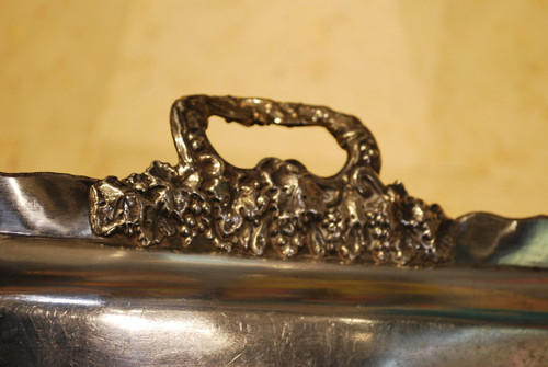 Silver Metal Tray, 19th Century Vine Branches