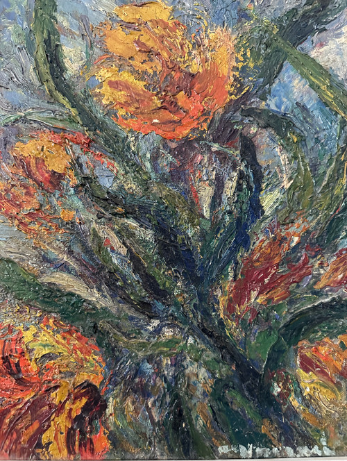 Arsene Sari, Oil On Panel Bouquet De Fleurs (1895 - 1995)