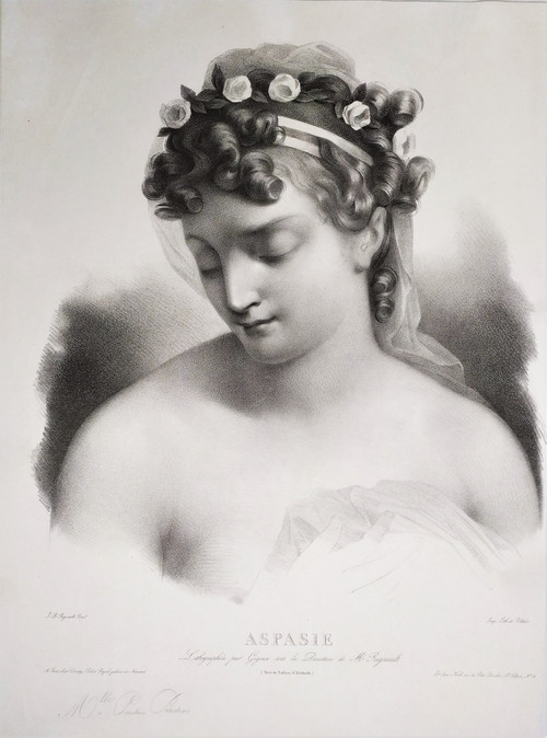  Portrait Ancient Greek Woman Large Lithogtaphy 19th C Old Print