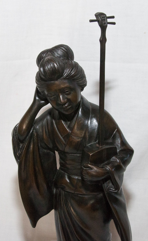 Geisha Bronze Sculpture Japan Meiji period