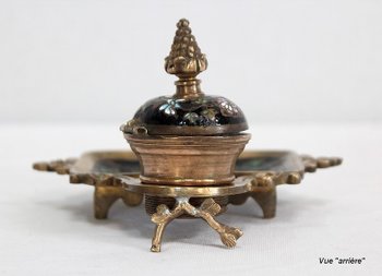  Small bronze and enamel inkwell, Napoleon III period - 19th century