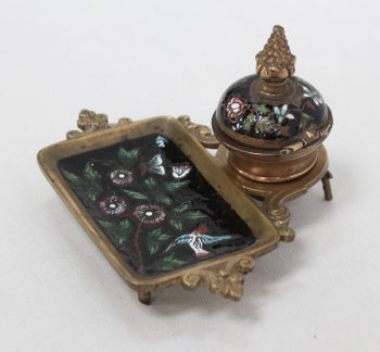  Small bronze and enamel inkwell, Napoleon III period - 19th century