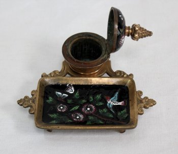  Small bronze and enamel inkwell, Napoleon III period - 19th century