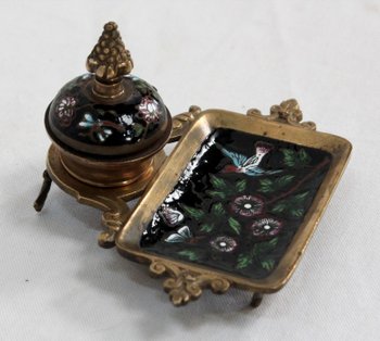  Small bronze and enamel inkwell, Napoleon III period - 19th century